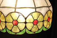 可愛らしい丸い花柄模様が並ぶレトロなステンドグラス電笠　DC8142