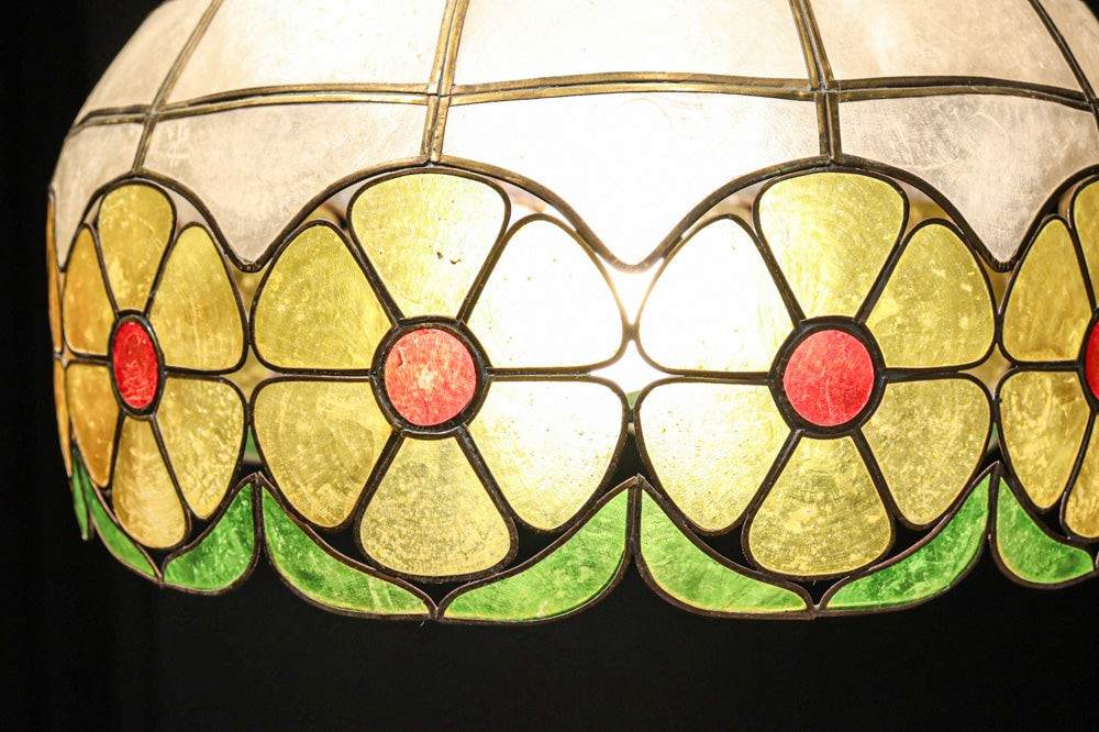 可愛らしい丸い花柄模様が並ぶレトロなステンドグラス電笠　DC8142