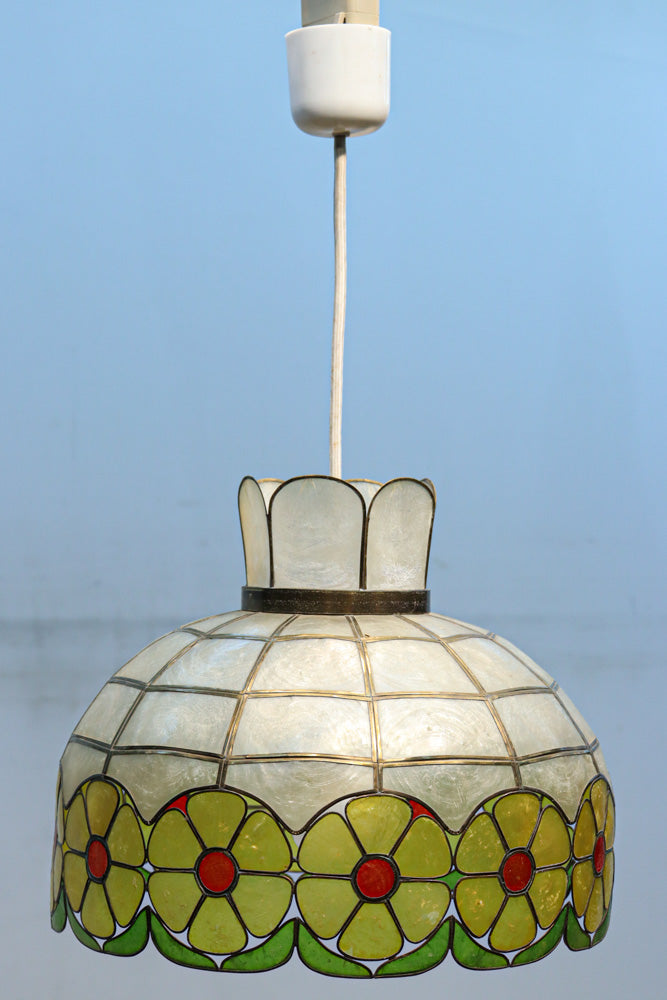 可愛らしい丸い花柄模様が並ぶレトロなステンドグラス電笠　DC8142