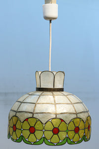 可愛らしい丸い花柄模様が並ぶレトロなステンドグラス電笠　DC8142