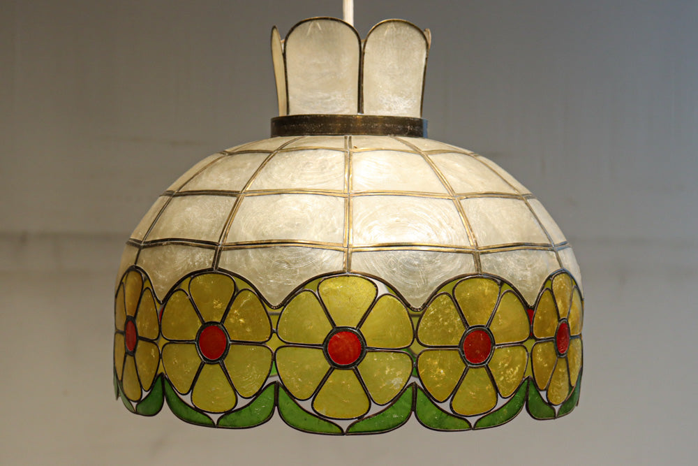 可愛らしい丸い花柄模様が並ぶレトロなステンドグラス電笠　DC8142