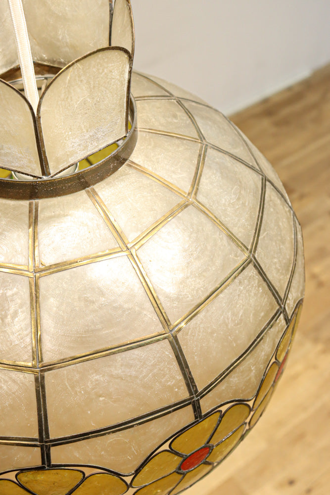 可愛らしい丸い花柄模様が並ぶレトロなステンドグラス電笠　DC8142