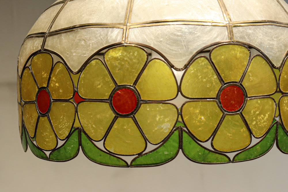 可愛らしい丸い花柄模様が並ぶレトロなステンドグラス電笠　DC8142