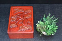 松の大木を力強く彫り描いた美しい朱漆の木箱　DC8205