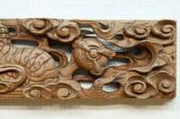 貫禄ある2頭の龍の立体感溢れるけやき彫刻飾り　DC8226