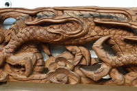 貫禄ある2頭の龍の立体感溢れるけやき彫刻飾り　DC8226