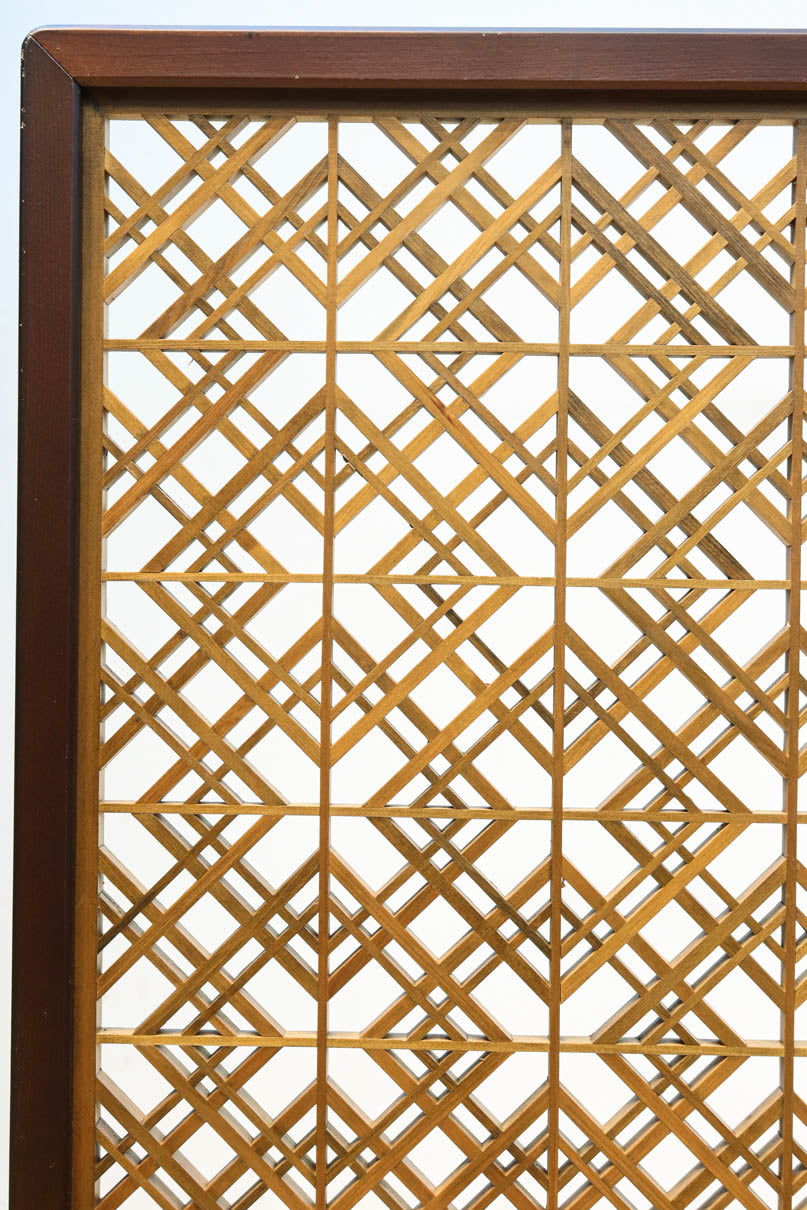 木枠内に幾何学模様をびっしり組み凛とした眺めの2つ折り衝立　DC8231
