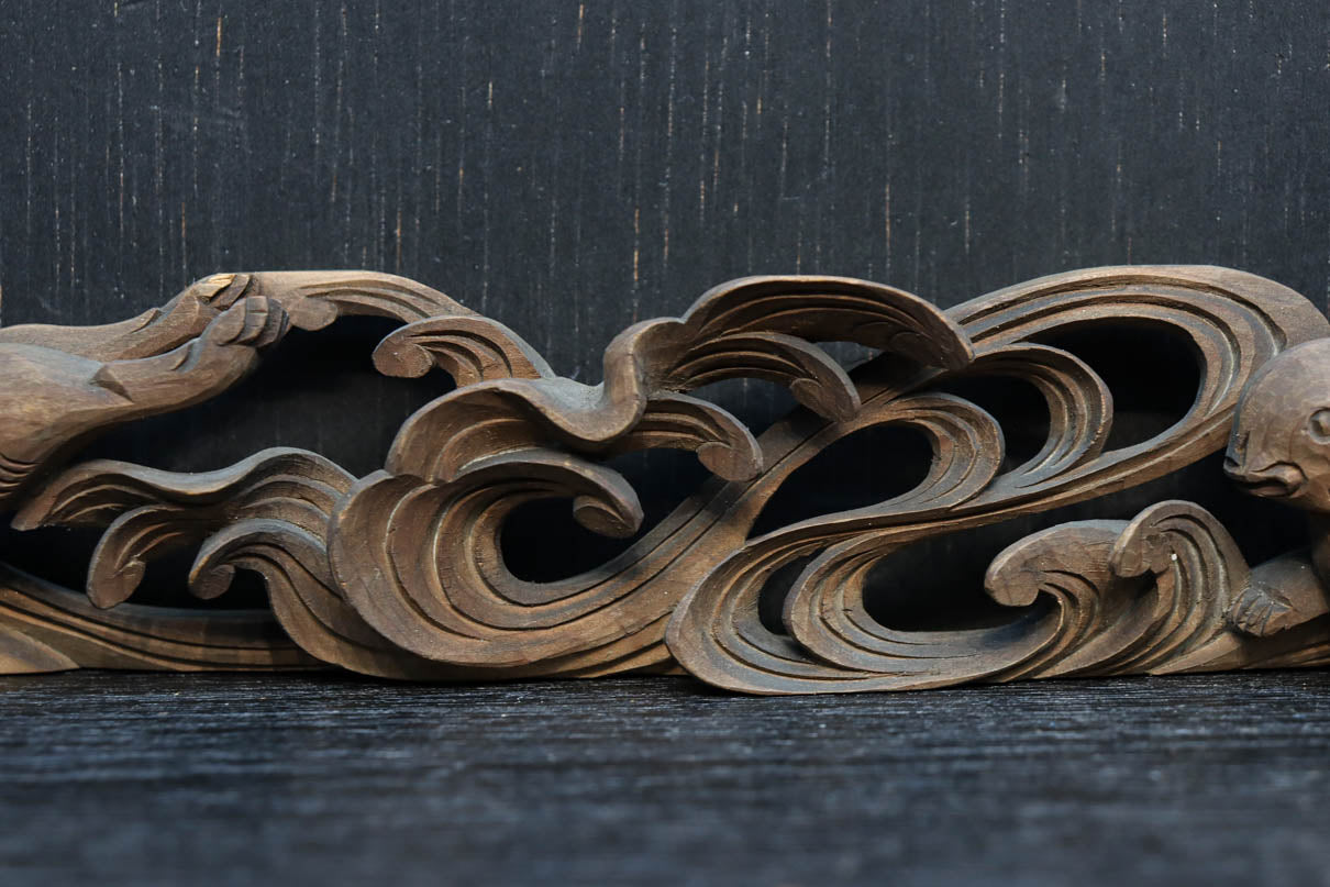 稀少！！可愛らしい波兎(なみうさぎ)の彫刻飾り　DC8260a