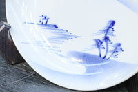 富士山と帆船が浮かぶ水辺の風景を描いた染付中皿　DC8267　在庫4枚