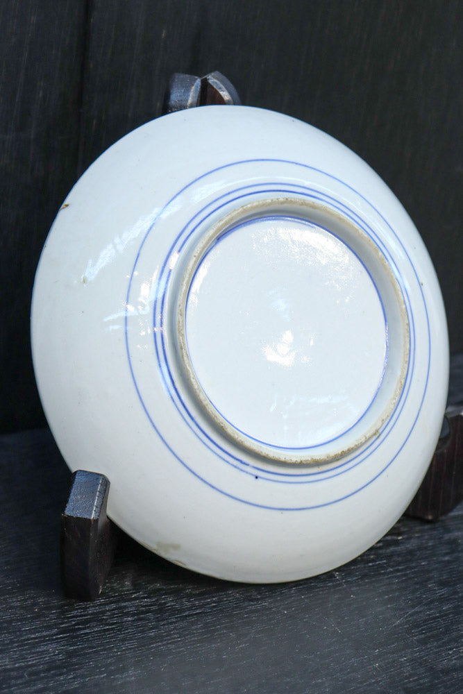 富士山と帆船が浮かぶ水辺の風景を描いた染付中皿　DC8267　在庫4枚