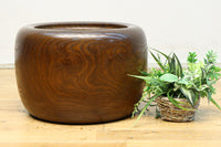 杢目が素晴らしい重厚感のある木製の丸火鉢　DC8274