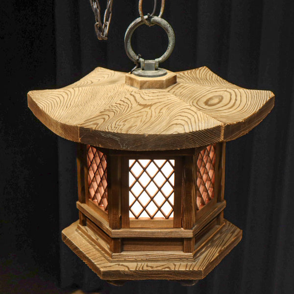 珍品!! 自然の風合いが温かみある木製の灯籠 DC8327 – 古福庵