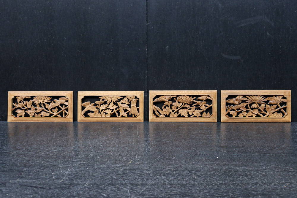 お花や小鳥の美しい風景を描いた小型の彫刻飾り　DC8346abcd　在庫(a:0b:1 c:0 d:0)枚