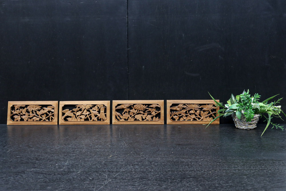 お花や小鳥の美しい風景を描いた小型の彫刻飾り　DC8346abcd　在庫(a:0b:1 c:0 d:0)枚