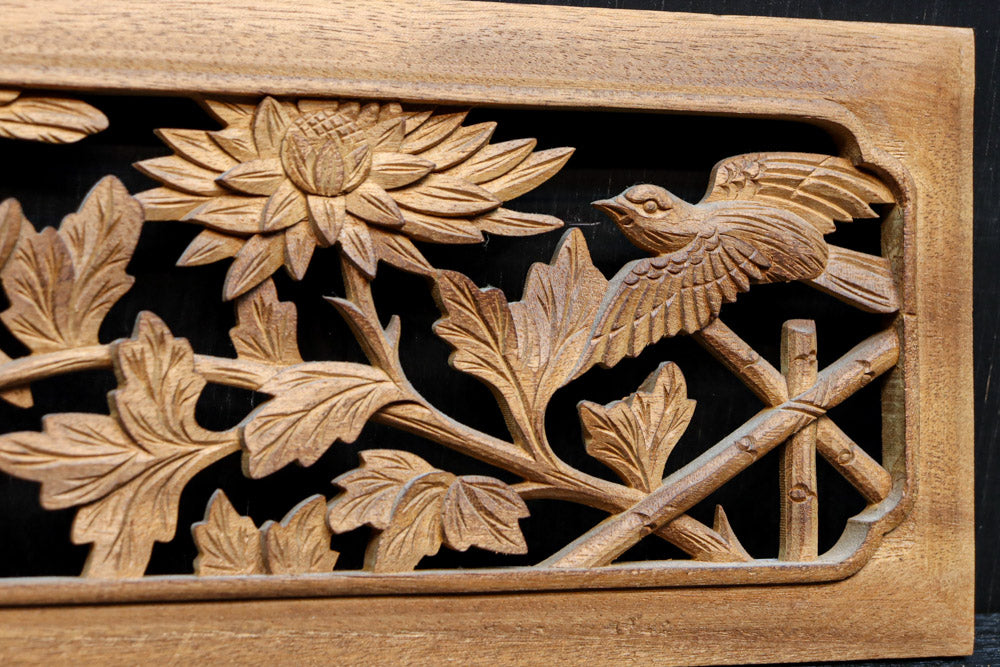 お花や小鳥の美しい風景を描いた小型の彫刻飾り　DC8346abcd　在庫(a:0b:1 c:0 d:0)枚