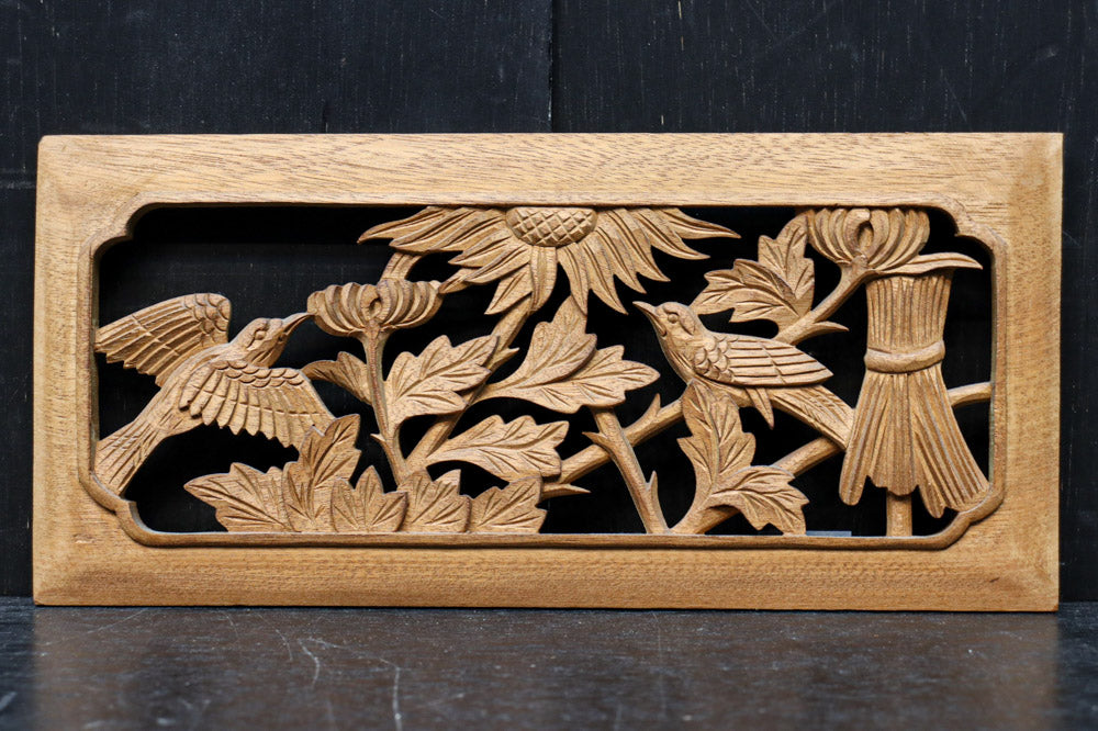 お花や小鳥の美しい風景を描いた小型の彫刻飾り　DC8346abcd　在庫(a:0b:1 c:0 d:0)枚