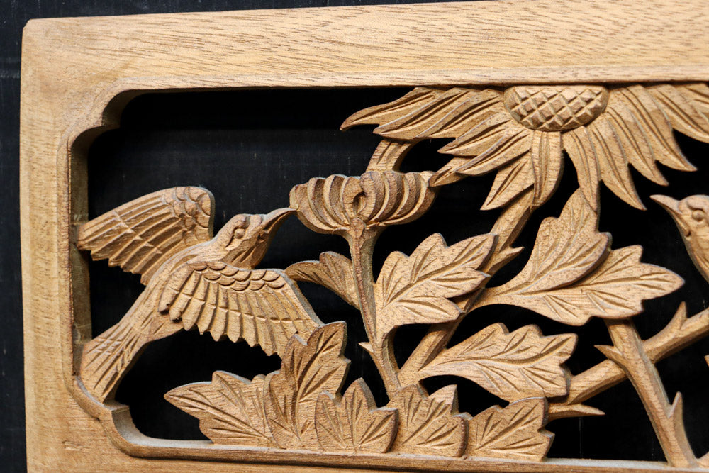 お花や小鳥の美しい風景を描いた小型の彫刻飾り　DC8346abcd　在庫(a:0b:1 c:0 d:0)枚