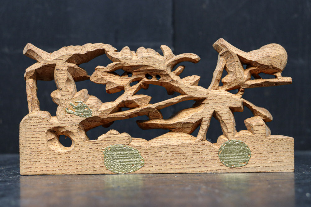 菊の花と小鳥が細やかに彫り描かれた彫刻飾り DC8349ab 在庫(b:1 c:1