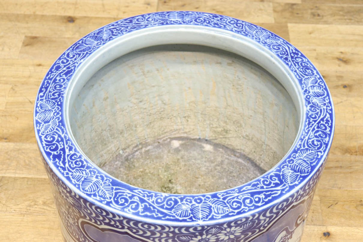 大型サイズ!! 花柄模様が美しい上品な陶器製丸火鉢 DC8399 – 古福庵