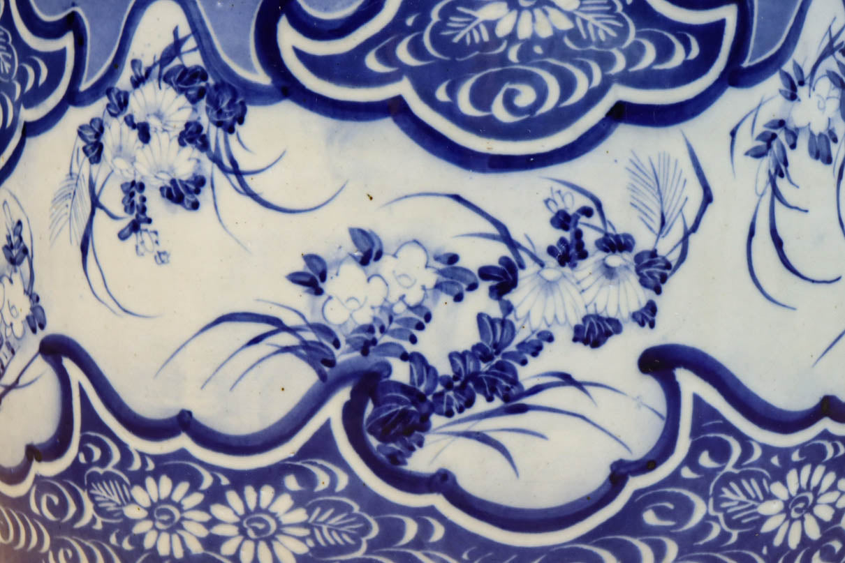 大型サイズ!! 花柄模様が美しい上品な陶器製丸火鉢 DC8399 – 古福庵