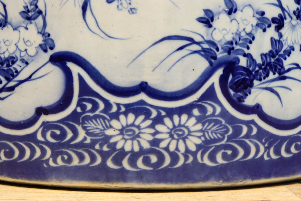 大型サイズ!! 花柄模様が美しい上品な陶器製丸火鉢 DC8399 – 古福庵