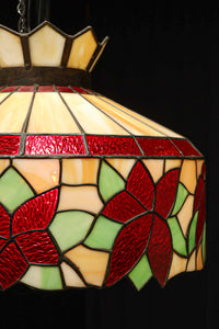赤い花模様が引き立つ色鮮やかなステンドグラスのシャンデリア　DC8438