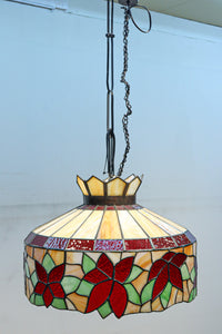 赤い花模様が引き立つ色鮮やかなステンドグラスのシャンデリア　DC8438