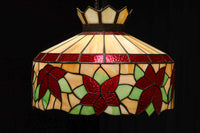 赤い花模様が引き立つ色鮮やかなステンドグラスのシャンデリア　DC8438