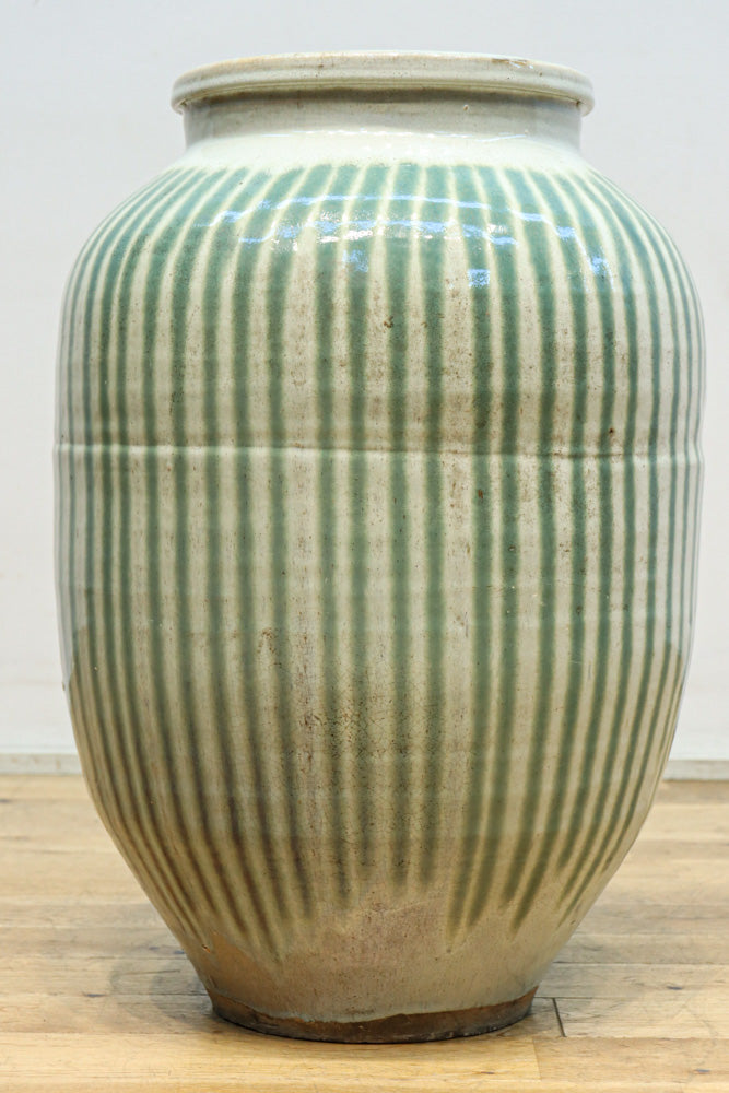 信楽焼　茶壺　大壺　すだれ壺　ストライプ柄　明治　アンティーク 信楽焼 茶壺 大壺 すだれ壺 ストライプ柄 明治 アンティーク