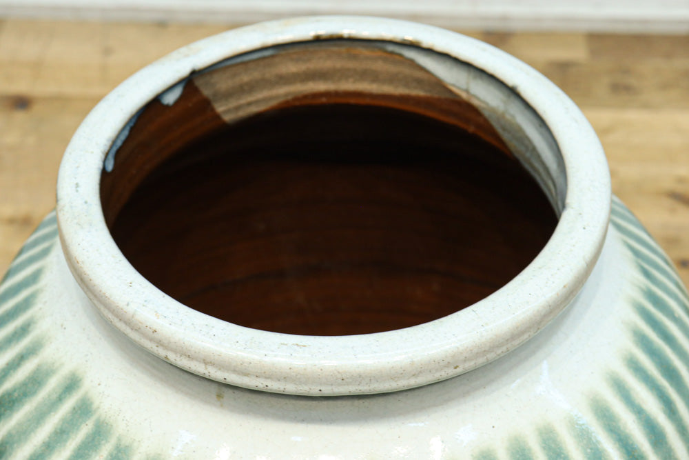 信楽焼　茶壺　大壺　すだれ壺　ストライプ柄　明治　アンティーク 信楽焼 茶壺 大壺 すだれ壺 ストライプ柄 明治 アンティーク