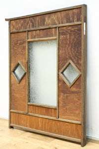 古色の色づきが味わいあるガラス入り二つ折り衝立　DC8479