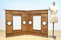 古色の色づきが味わいあるガラス入り二つ折り衝立　DC8479