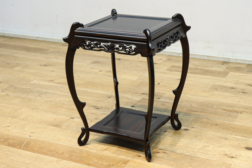 縞黒檀で上品な面持ちの猫脚花台　DC8492