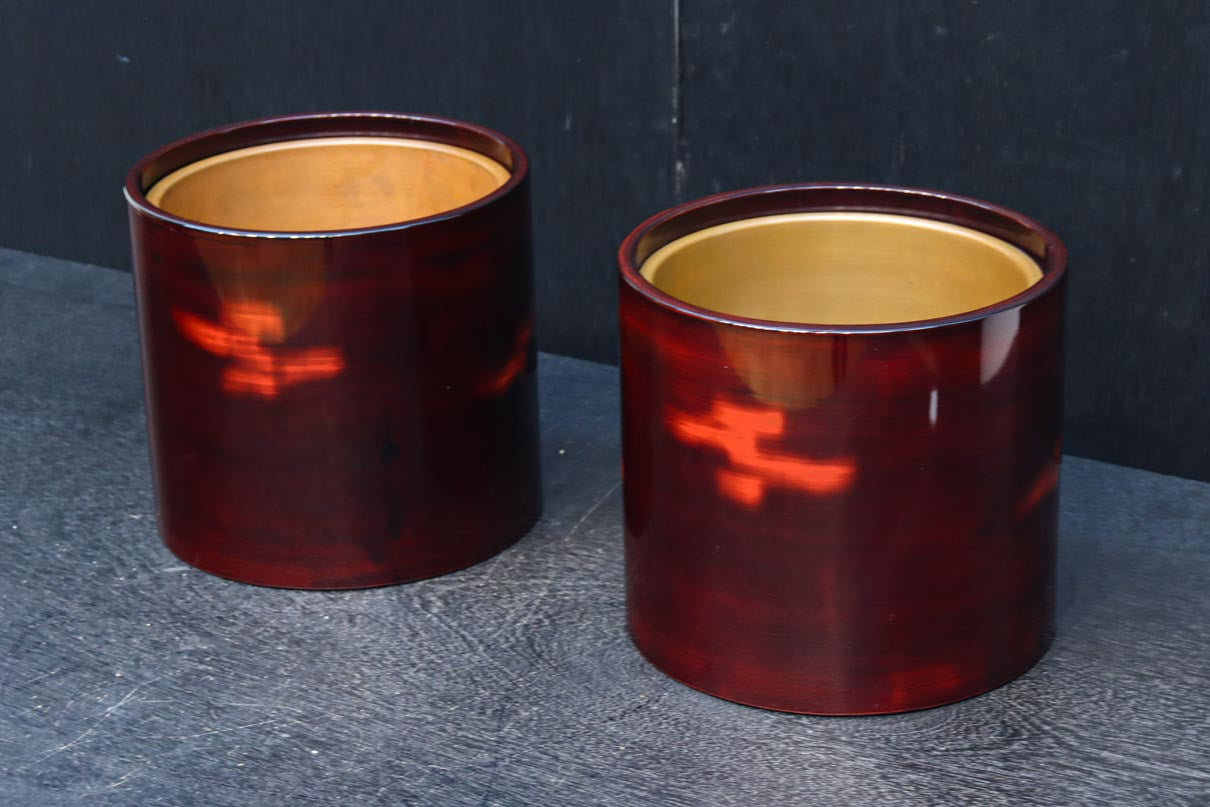 美しい艶色をした漆塗りの木製手あぶり火鉢　DC8742　在庫1個