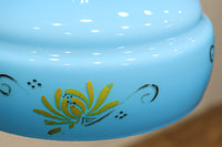 黄色の花模様が幻想的に浮かぶブルーガラスの電笠　DC8760