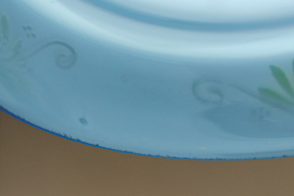 黄色の花模様が幻想的に浮かぶブルーガラスの電笠　DC8760