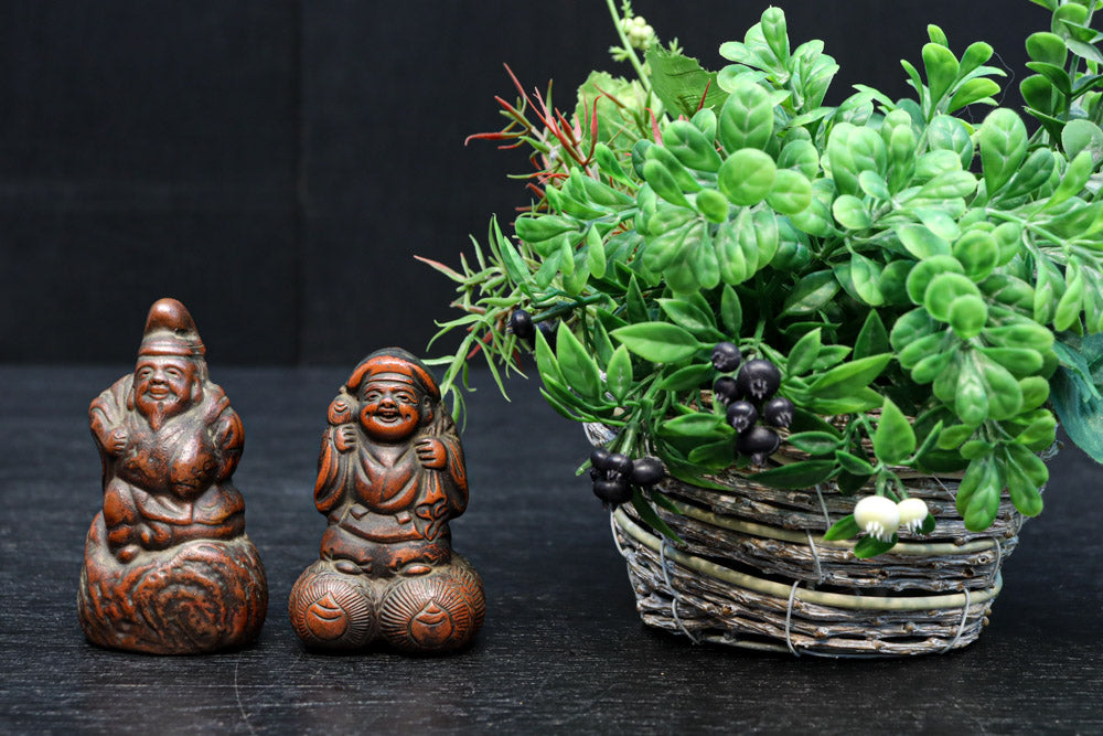 小型サイズ!! 朱に彩られた心和む表情が素敵な恵比須様と大黒様のセット　DC8865　在庫2個1組