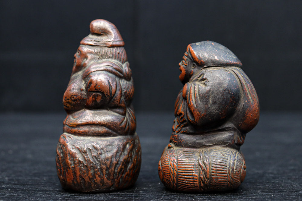 小型サイズ!! 朱に彩られた心和む表情が素敵な恵比須様と大黒様のセット　DC8865　在庫2個1組