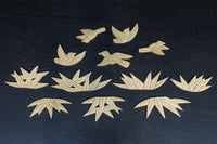 鳥と笹の葉のレリーフ彫刻12個セット　DC8891a　在庫1組