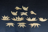 鳥と笹の葉のレリーフ彫刻12個セット　DC8891a　在庫1組