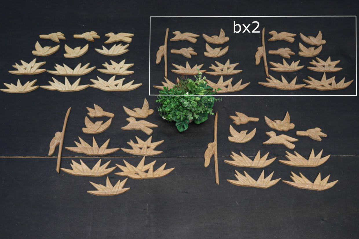 鳥と笹の葉のレリーフ彫刻9個セット　DC8891b　在庫2組