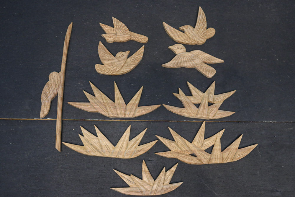 鳥と笹の葉のレリーフ彫刻10個セット　DC8891c　在庫1組
