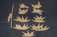鳥と笹の葉のレリーフ彫刻10個セット　DC8891c　在庫1組