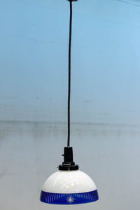 大正浪漫!! 鮮やかな青色ガラスが映える乳白ガラス切子の電笠　DC8895