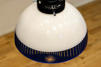 大正浪漫!! 鮮やかな青色ガラスが映える乳白ガラス切子の電笠　DC8895