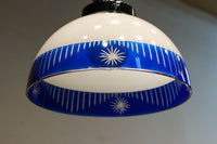 大正浪漫!! 鮮やかな青色ガラスが映える乳白ガラス切子の電笠　DC8895