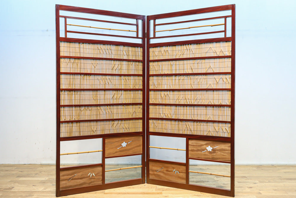 繊細な簾の造りをした風情のある大型サイズ衝立　DC8908