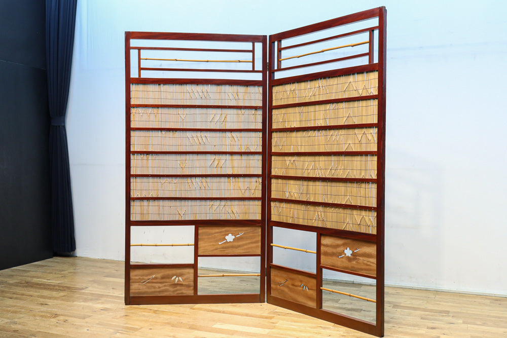 繊細な簾の造りをした風情のある大型サイズ衝立　DC8908