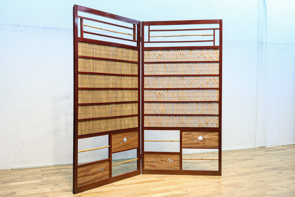 繊細な簾の造りをした風情のある大型サイズ衝立　DC8908