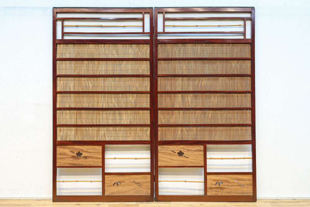 繊細な簾の造りをした風情のある大型サイズ衝立　DC8908